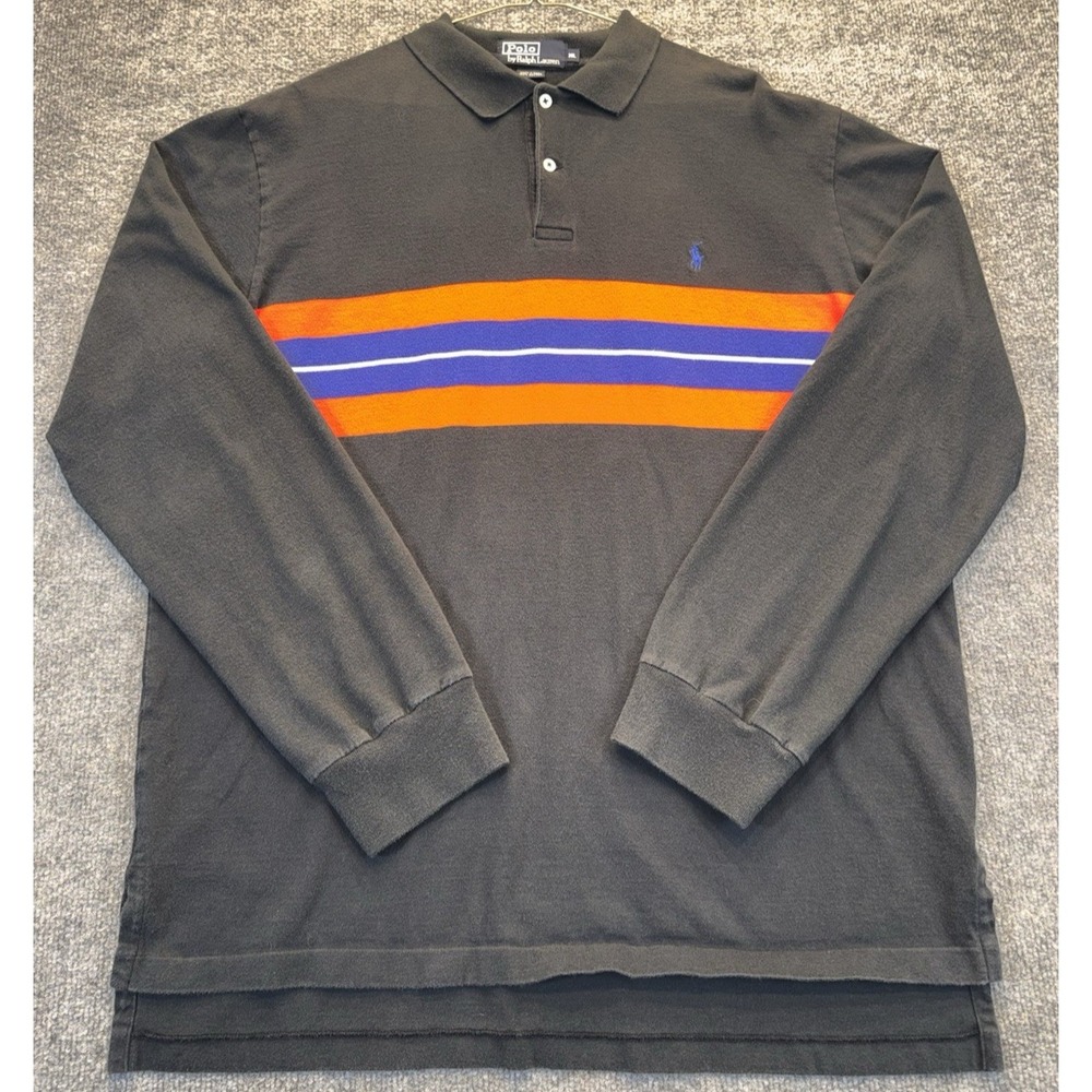 Polo Ralph Lauren Rugby Shirt XL Black Long Sleeve Striped Men's Cotton